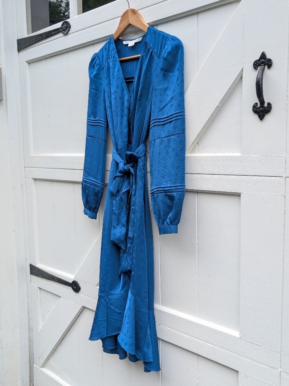 Veronica Beard Miriam Cerulean Blue Satin Jacquard Wrap Midi Dress Size 0
